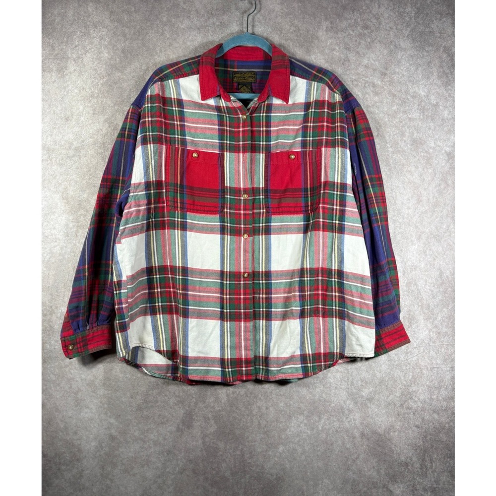Vintage Eddie Bauer Flannel Womens XL Plaid Button Down Long Sleeve 90s Outdoors